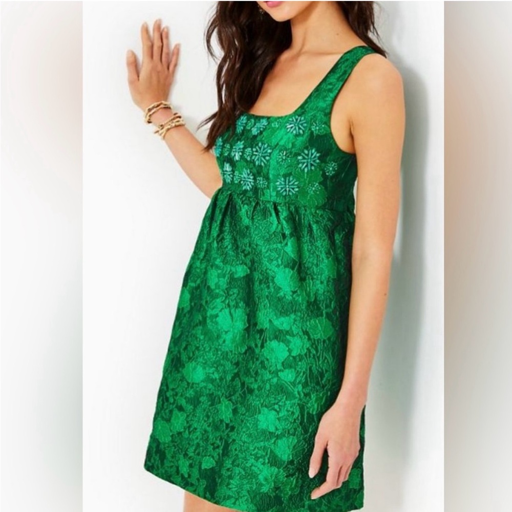 Lilly Pulitzer Kelly Green Leaf an Imprint Holiday Dress 16 NWT